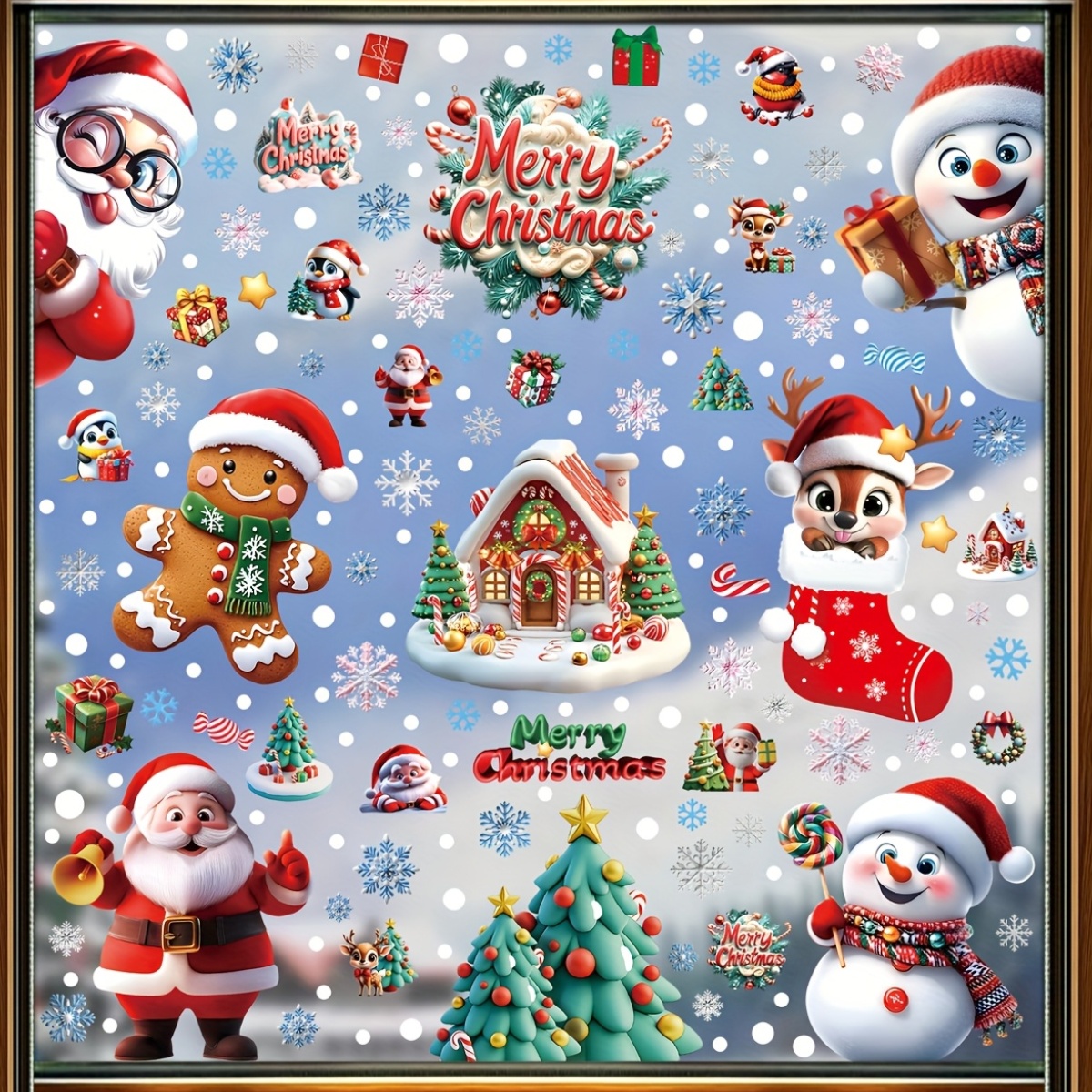 9 Kerstdecoraties Set Raamfolie, Gemberman, Sneeuwpop, Sneeuwvlokken, Kerstman Glazen Stickers, Kerstfeest Decoratie Kerstman Statische Klem