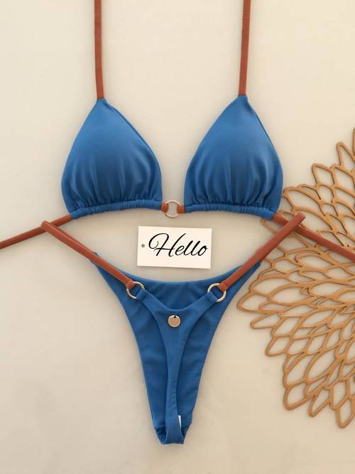 womens swimsuit spring summer separates 2pcs solid color bikini swimwear set tie back top and color block ring decor tie side suitable for summer beach vacation sand and pool