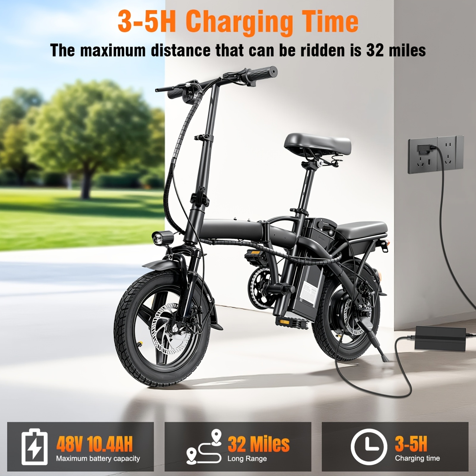 14 Inch Folding Electric Bike with 500W Motor, Portable Commuter Bicycle, Speeds 15-24 MPH