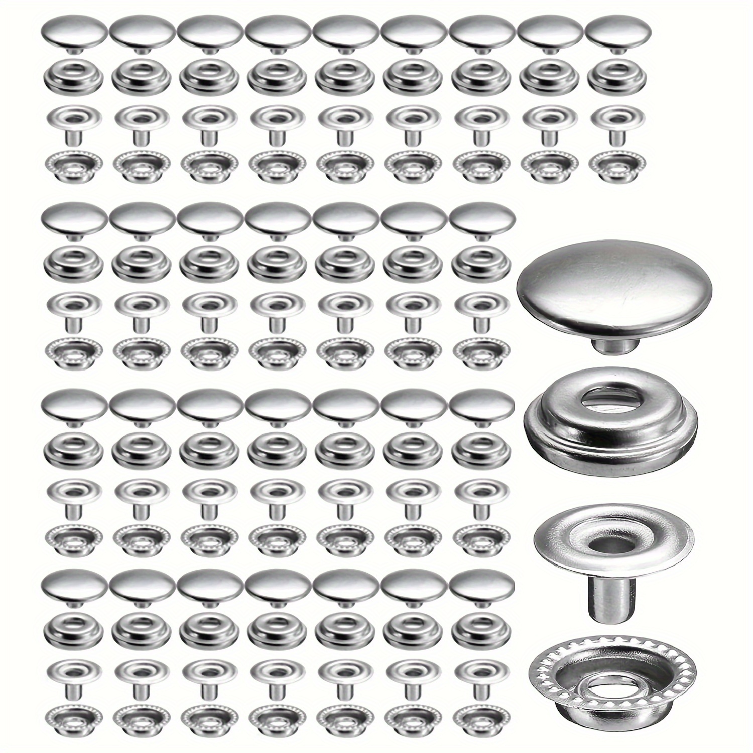 TEMU 30pcs Stainless Steel Snap Buttons, 15mm, Metal Snap Fasteners For Diy Crafts, With For Boat Covers, Leather, Canvas, Jeans, Jackets, Bags, Clothing