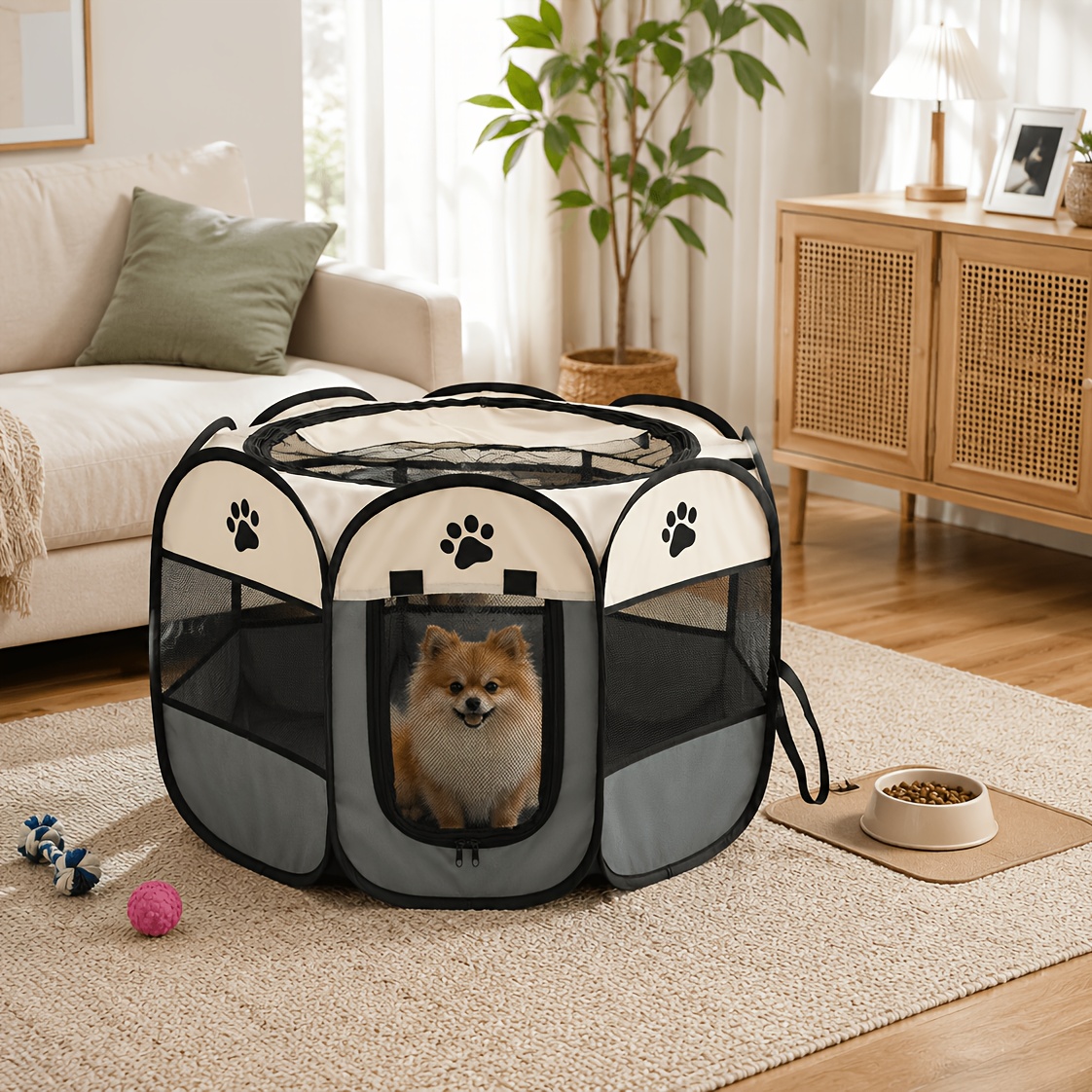 TEMU Foldable Pet Playpen For Dogs And Cats - Durable Oxford Cloth With Removable Zipper, Portable Octagonal Design For Indoor/outdoor Use, Travel,