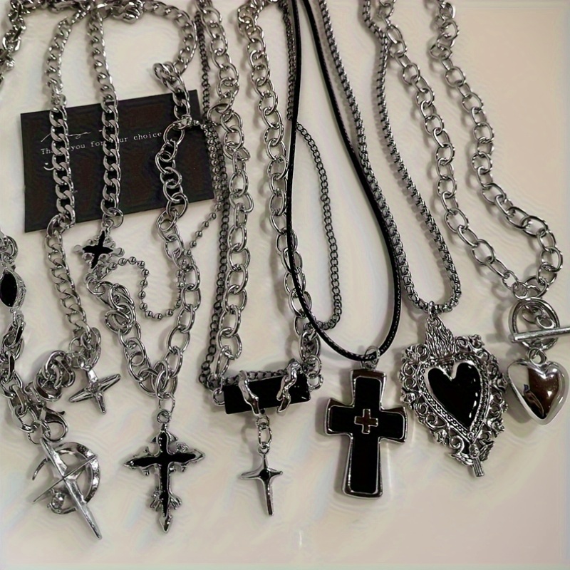Fivexing Cross Necklace For Women Y2k Irregular Double Layer Chain