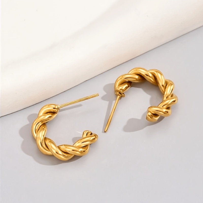 Women's Minimalist Twisted Stainless Steel Hoop Earrings
