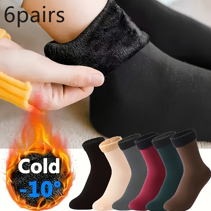 TEMU 6 Pairs (autumn Winter Style) 6 Pairs Snow Socks Women's Autumn Winter Mid-calf Socks Snow Socks Fleece Thick Warm Socks Women's Fashion Special