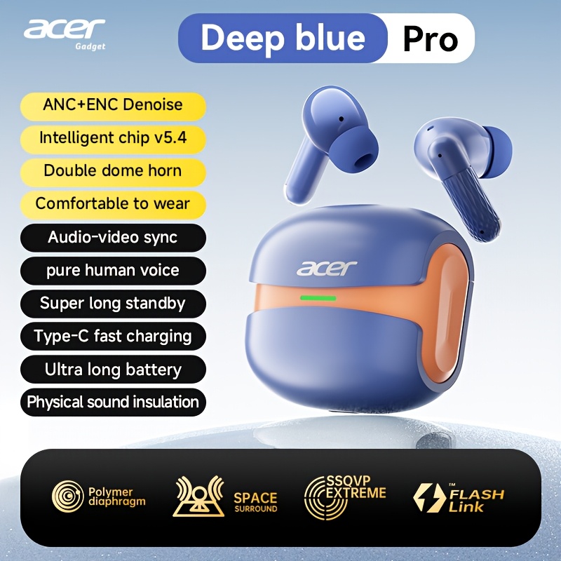 TEMU Acer Ohr548 In-ear Wireless Headphones Anc Call Noise Reduction Heavy Ultra-long Low Latency For Gaming Suitable For Sports Running, Cycling