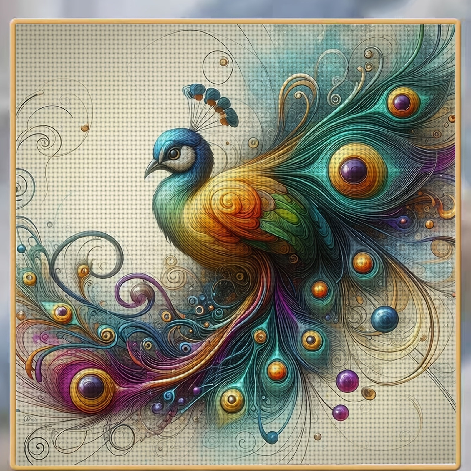 11CT Printed Cross-Stitch Kit, Colorful Peacock Illustration