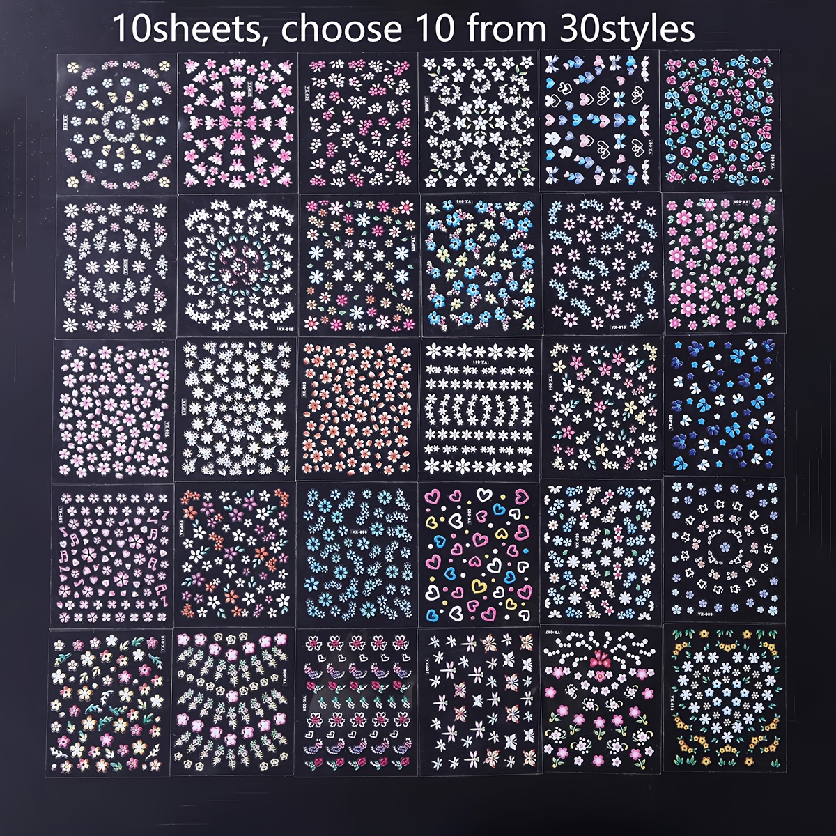 10/ Random Nail Stickers Flower Nail Art Stickers Random Pattern Colorful Flower Nail Stickers 3d Self Adhesive Cute Daisy Floral Nail Decals Heart Nail Supplies Nail Art Additions For Women