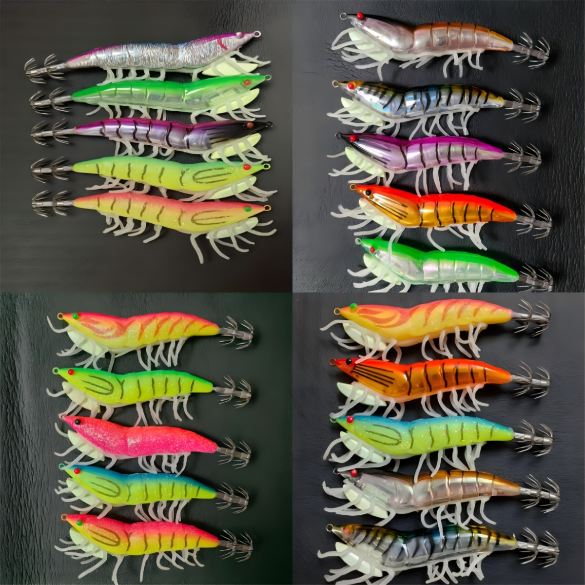 

5pcs Color -the- Shrimp/squid Jigging Lures, Silicone & Abs Material, Shrimp With Sharp Hooks For Saltwater Fishing