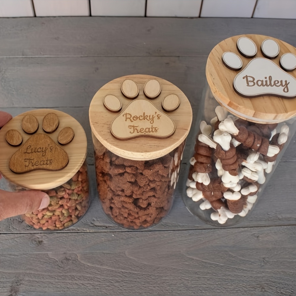 Customized Engraved Dog Food Container with Wooden Lid