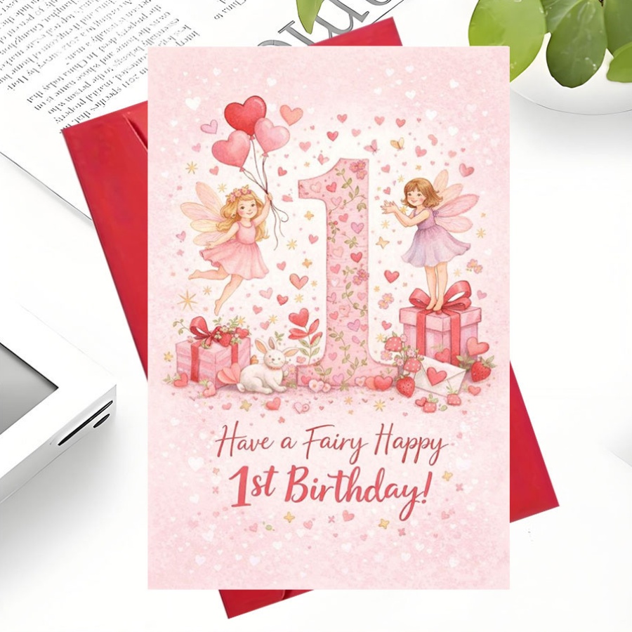 TEMU A Fun-filled Themed Card For A 1st Birthday, Complete With Envelope, To The Special Occasion With Its Charming And Fairy