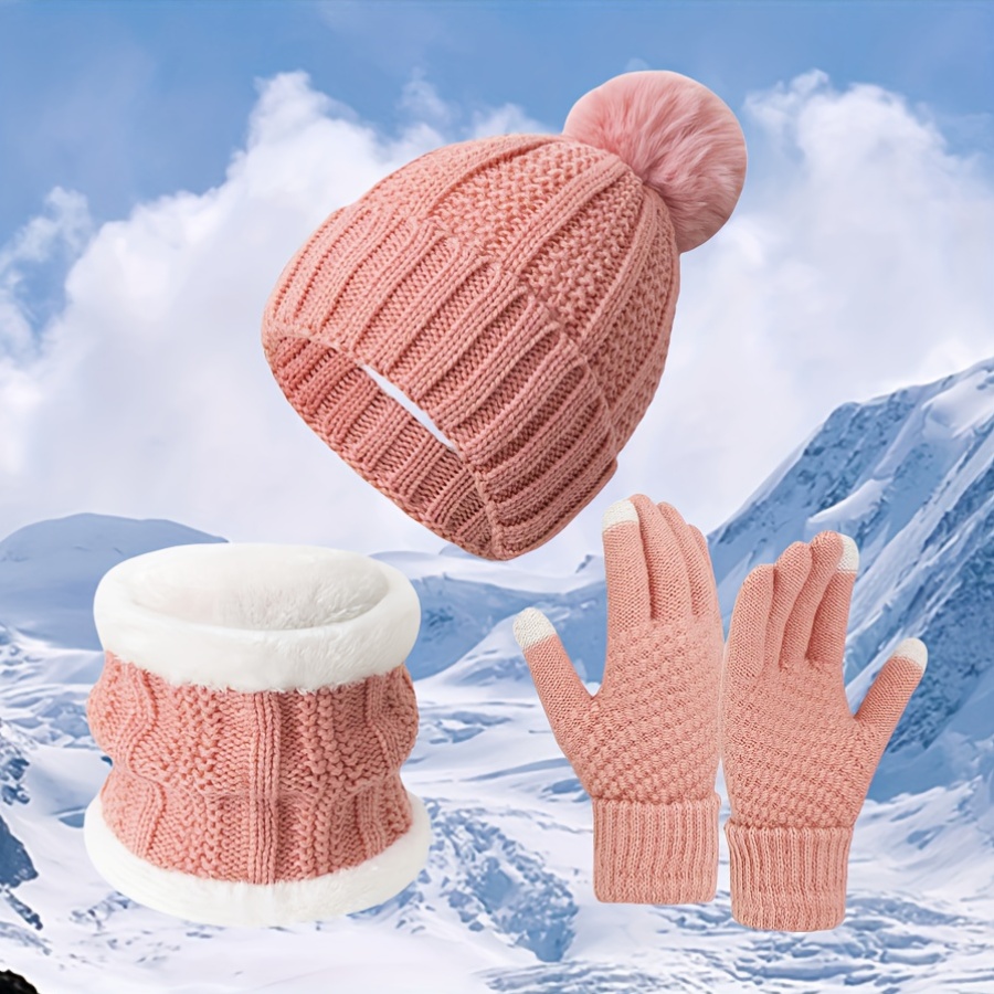 Set Invernale Donna – Cappello Sciarpa E Guanti Touch Screen – 3 Pezzi Beige/Nero