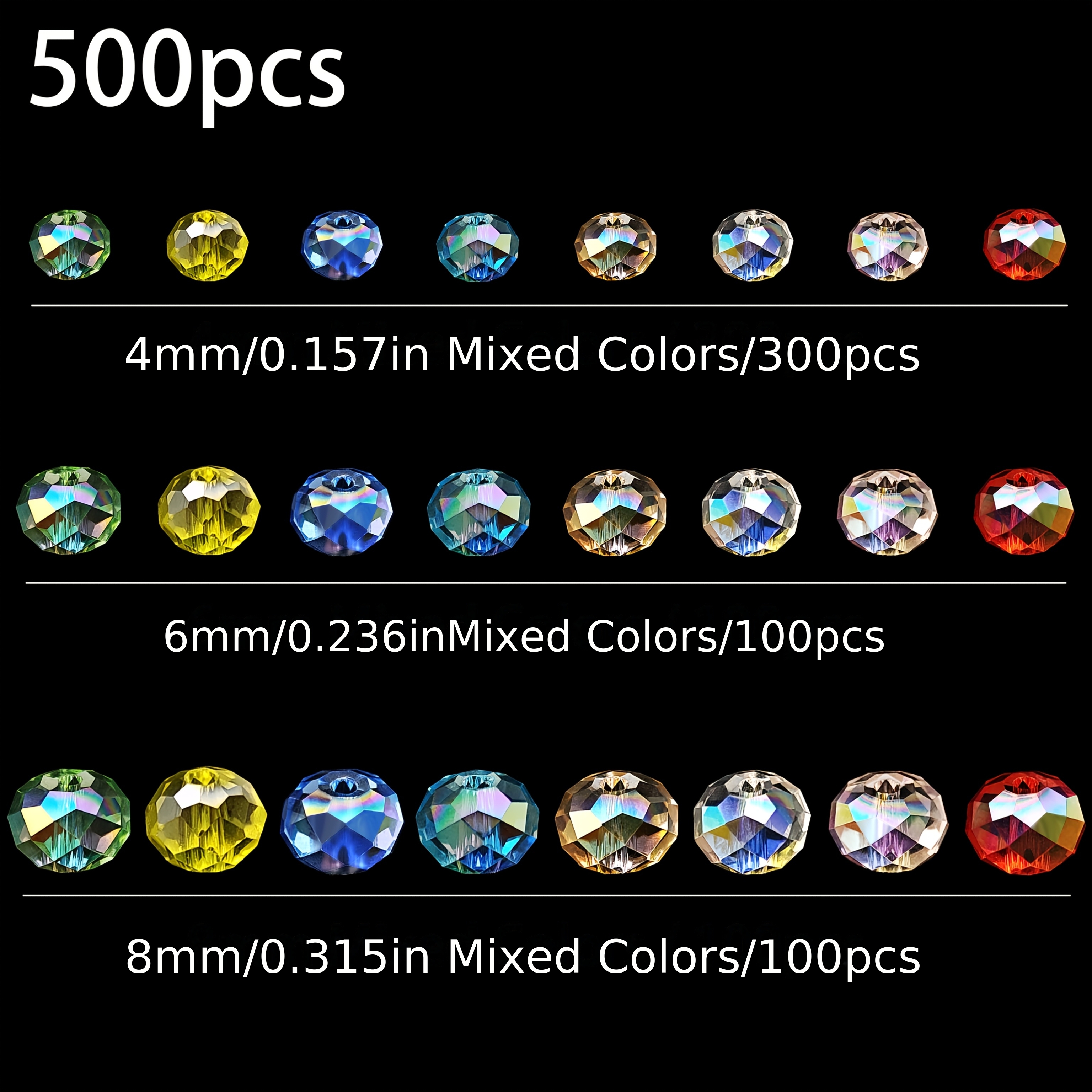 E-shop 500 Stück 4/6/8 mm facettierte Glasperlen in gemischten Farben, lose Perlen für DIY-Schmuckherstellung, geeignet für Halsketten, Armbänder,