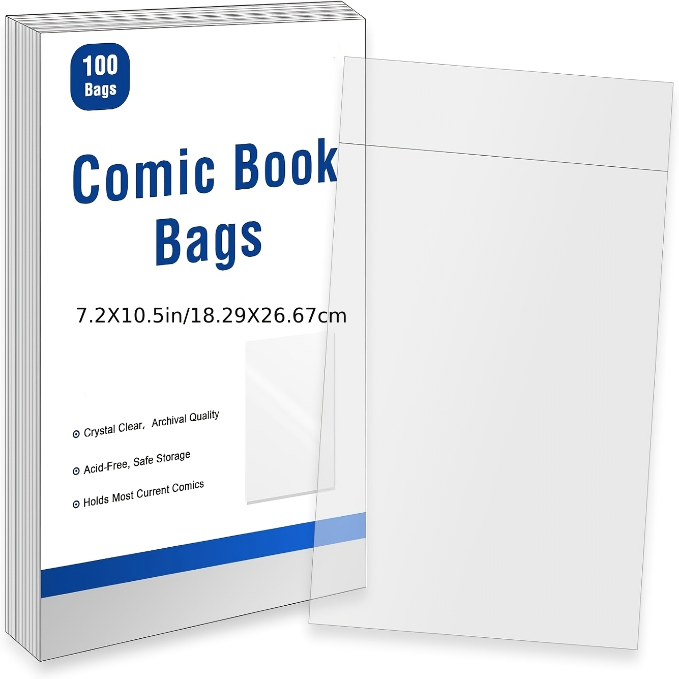TEMU Bolsas para cómics reabsorbibles de tamaño actual, paquete de 100/200, fundas de cómics autosellables de para protección de almacenamiento de