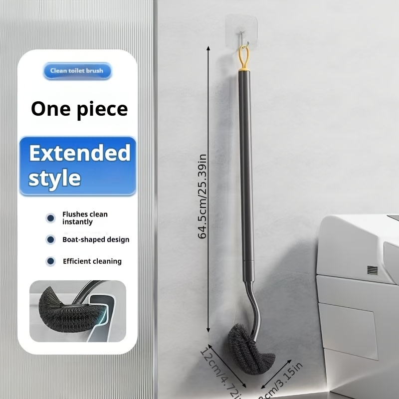 TEMU 64cm Long-handled Toilet Brush, Designed For Daily Cleaning, Specifically For Cleaning Toilets And Household . The Curved Brush Head Is Suitable