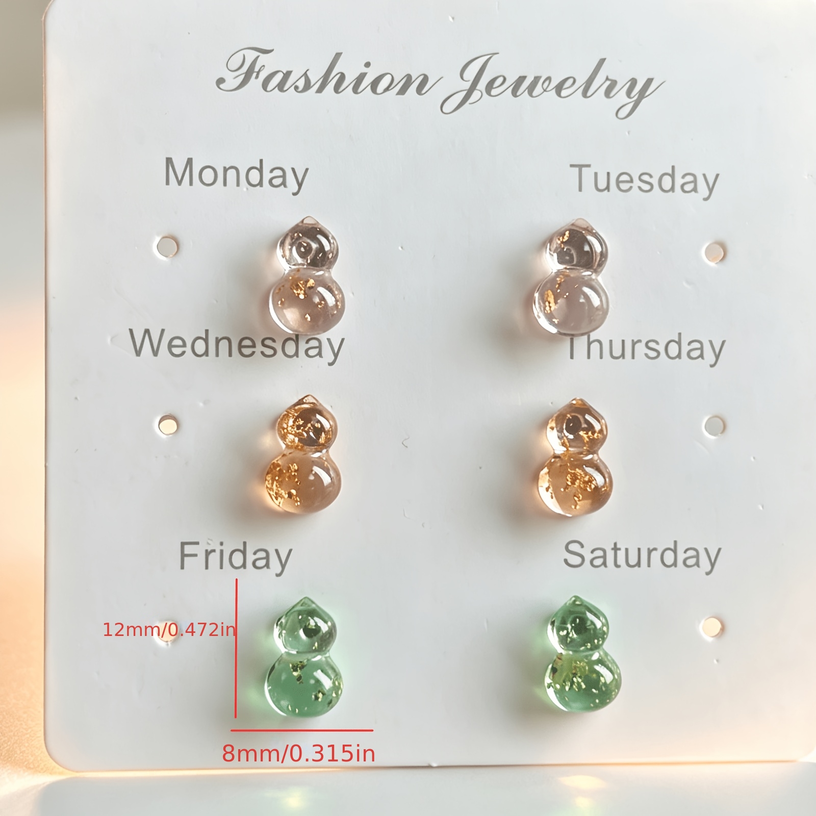 3 Pairs of Transparent Gourd Resin Ear Studs