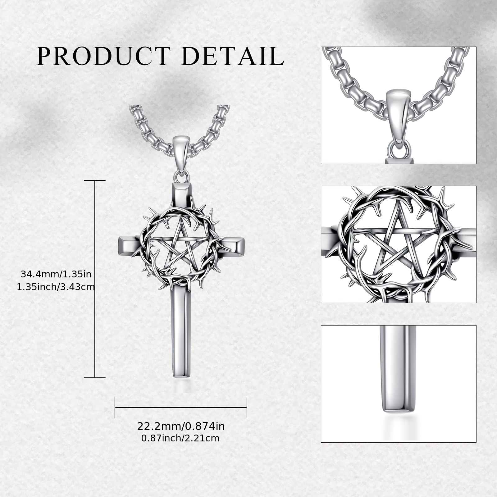 Chunky Pentagram Cross Necklace in 925 Sterling Silver