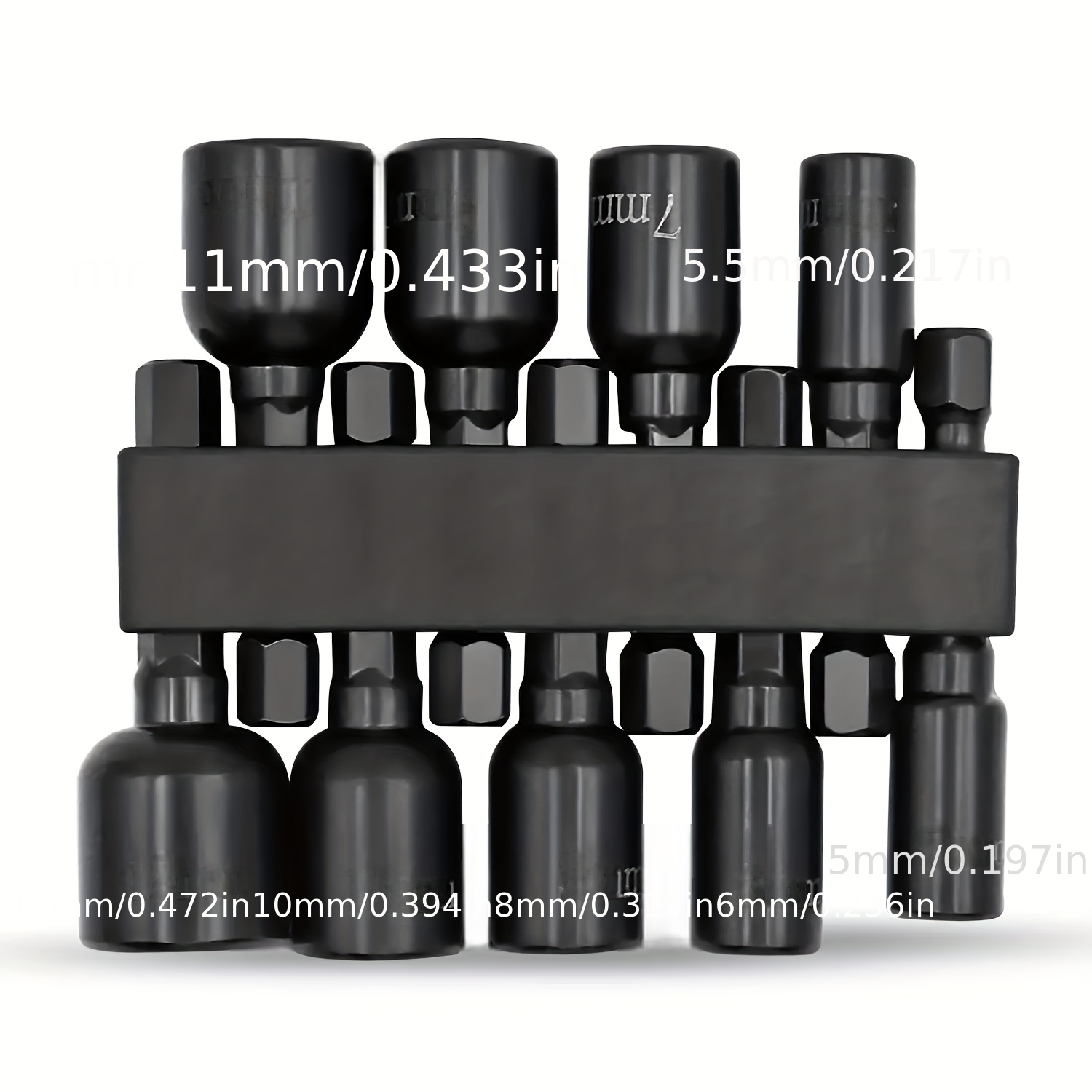 10 New Shark Magnetic Nut Driver Set, Metric Hex Socket Drill Bits, With 1/ 4inch Hex Shank, Metal Black Adapter, No , Uncharged , Size 5mm-12mm
