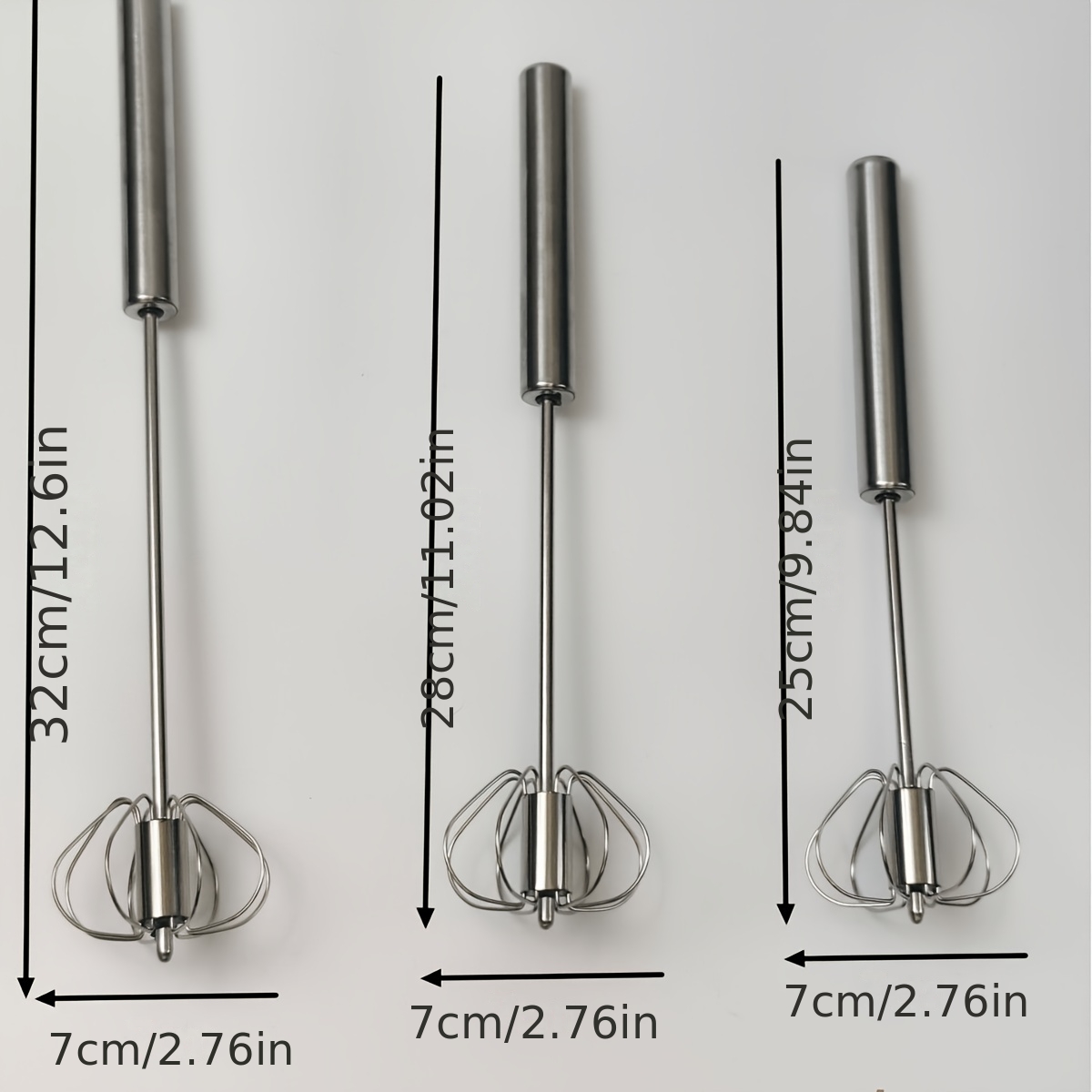 TEMU 3pcs Stainless Steel Semi-automatic Hand-operated Rotating Egg Beater, Large, Medium And Small-sized Manual Mixers, Suitable For Eggs, Cream,