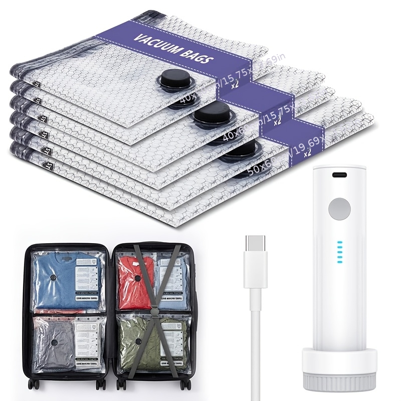 TEMU 6pcs Clothes Vacuum Bags With Electric Vacuum Pump (2pcs 40x50cm And 2pcs 40x60cm And 2pcs 50x60cm) And Electric Pump, Reusable Vacuum Bags,