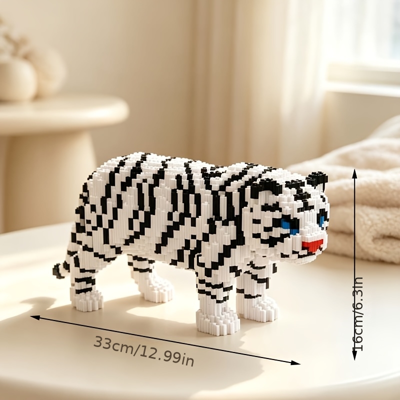 TEMU Jouet de à assembler -stress en micro- de de construction Tigre Blanc, Figurine tendance Tigre Blanc, Ornement de bureau pour attirer , pour