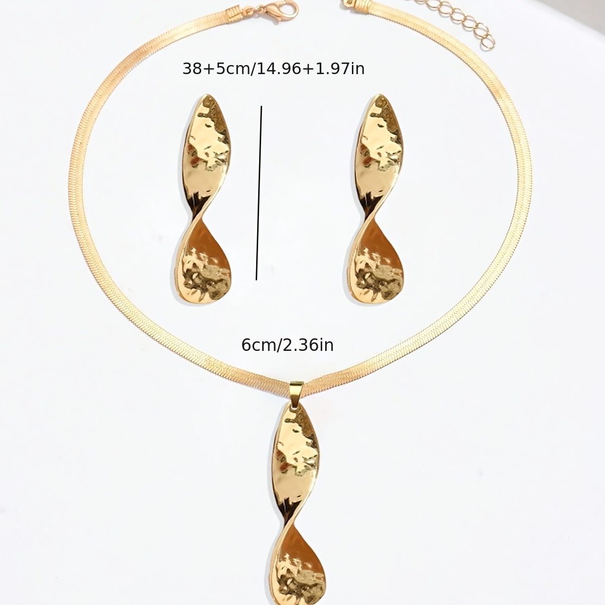 2pcs Teardrop-Shaped Necklace & Stud Earrings Set in Metallic Gold