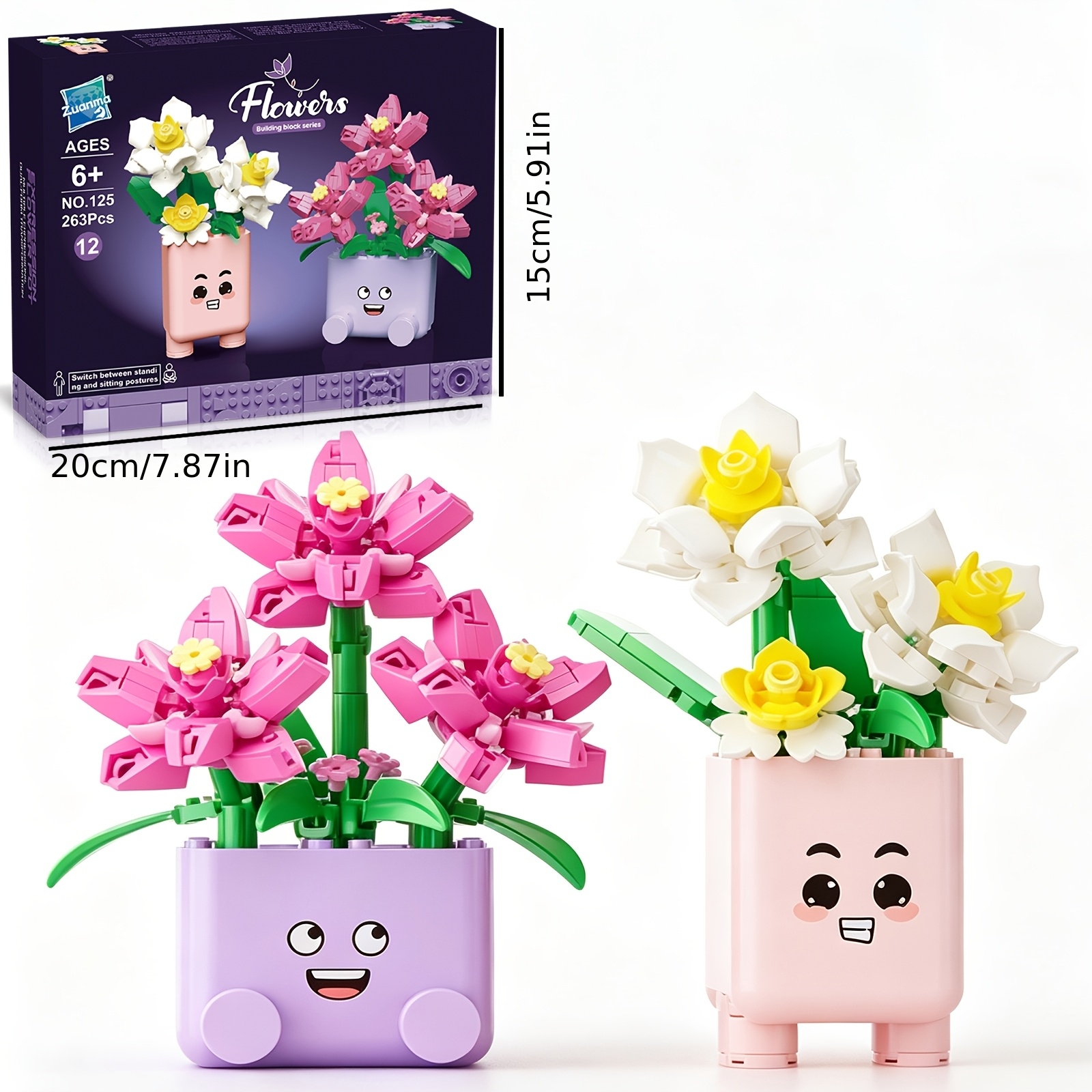 263pcs Cute Face Flower Pot Interlocking Building Blocks