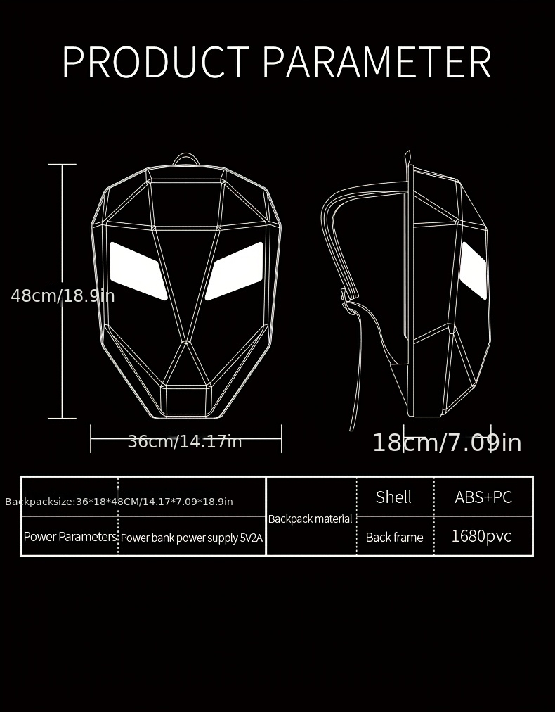 Sac à dos LED pour ordinateur portable Crelander avec yeux, sac à dos LED pour moto Chevalier de 45,72 cm avec écran couleur programmable, grand sac à casque rigide de grande capacité, sac à dos tendance pour la randonnée, le camping, le vélo et les voyages