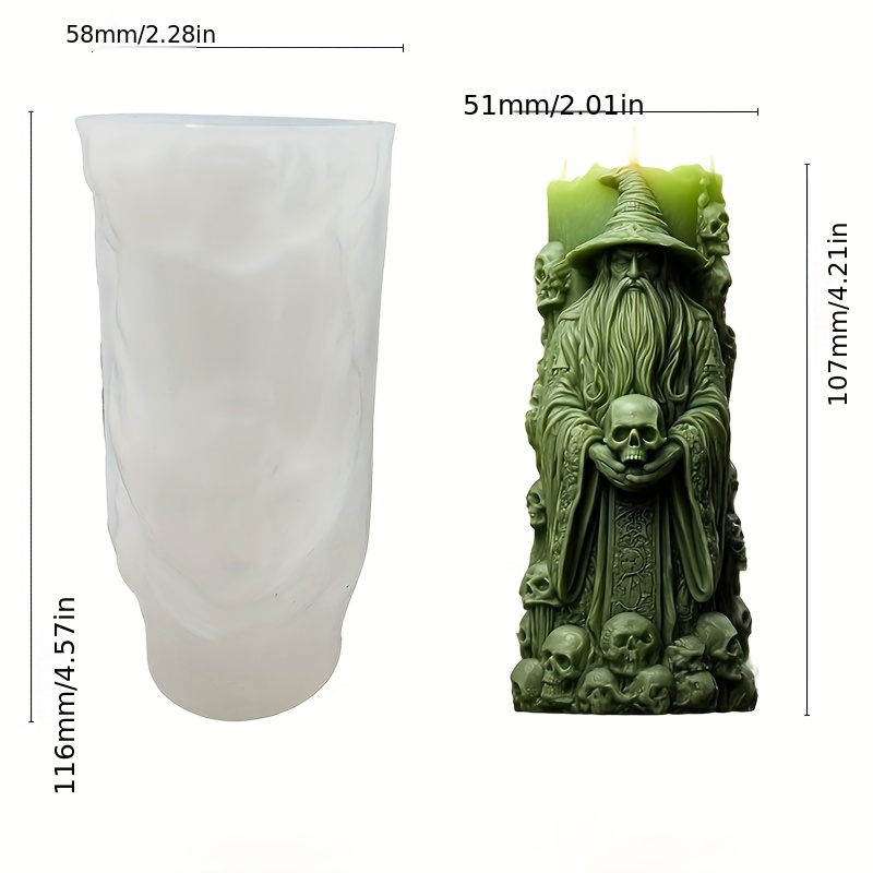Way Mt Wizard Mold - Reusable & Silicone Mold For Candle, Clay, Plaster, Epoxy Resin Diy Craft, Halloween Decor, Gifts 1pc