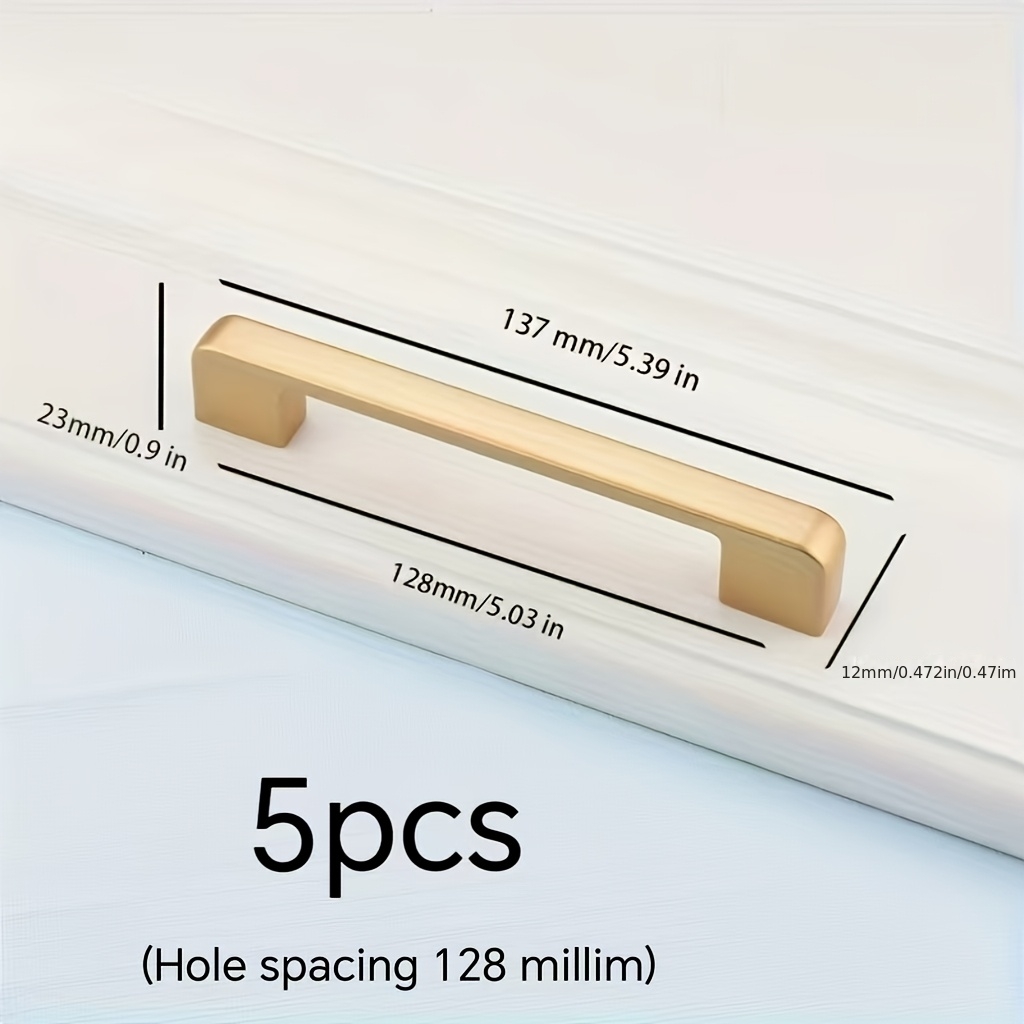 TEMU 5pcs Matte Brushed Golden Metal Handles, Aluminum Cabinet Door Pulls Suitable For Kitchen Cabinets, Durable Furniture Drawer Hardware, Modern