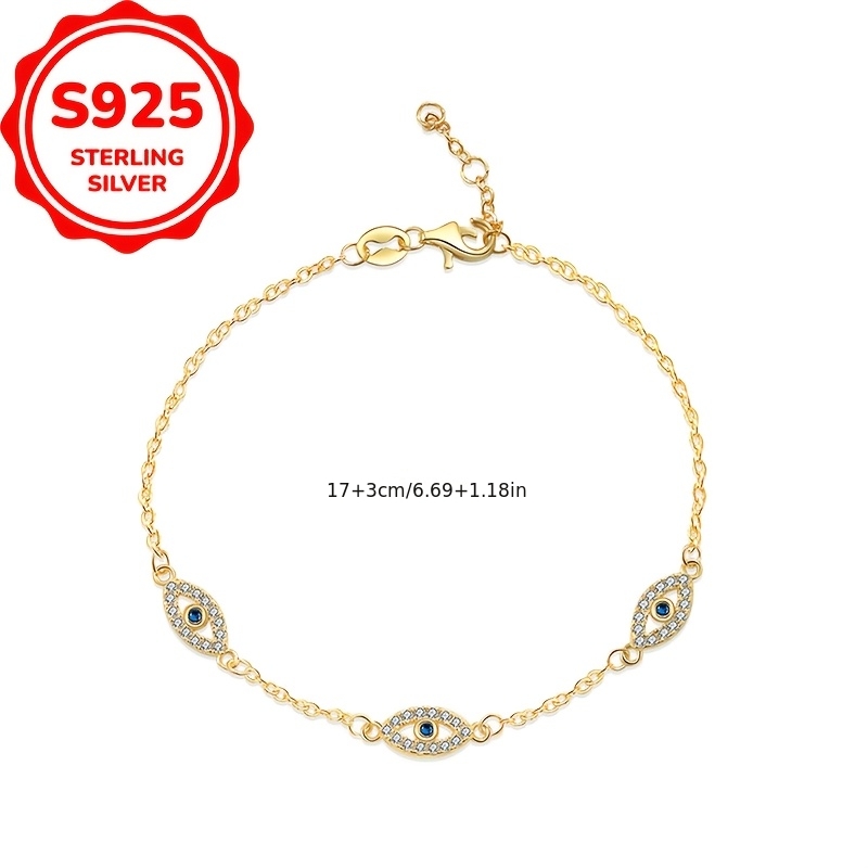 S925 Silver Evil Eye Pendant Bracelet, Adjustable Fashion