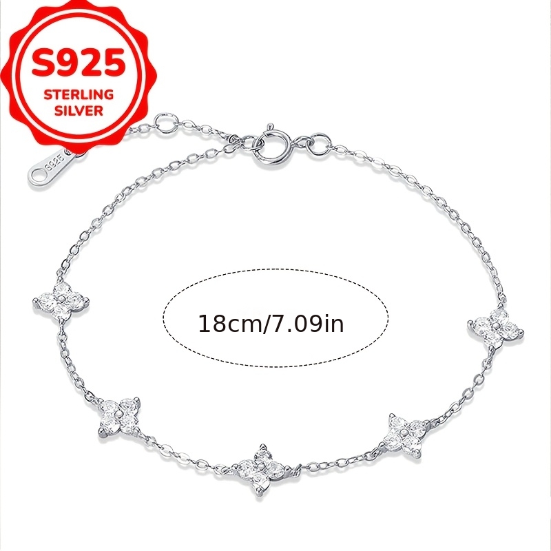 Women's S925 Silvery Four-Leaf Clover Bracelet, Lucky Gift