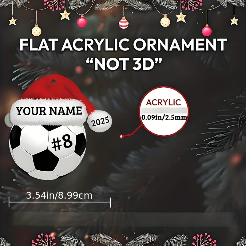 TEMU 2d Flat, Personalized Soccer Christmas Ornament - Custom Name & Number (jersey) - Numbered 8 - Durable Acrylic Soccer Team Gifts For Kids,