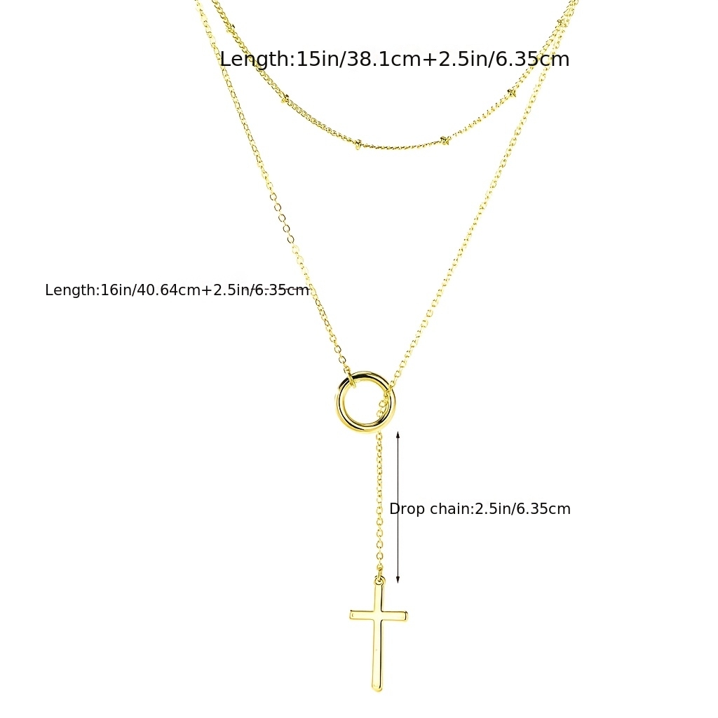Women's Stackable Cross Double-Layer Necklace Set — Golden & Silvery Bead Chains