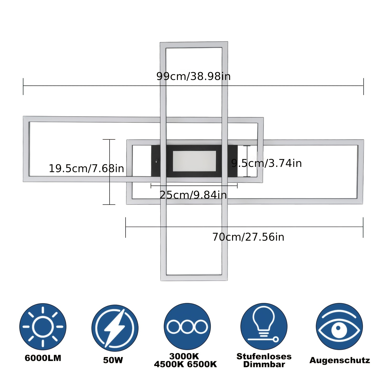E-shop Dimmbare LED-Deckenleuchte, geeignet für Wohnzimmer – Wohnzimmerlampe, mit Fernbedienung, modernes Design, Dreirahmen-Schlafzimmerlampe, mit