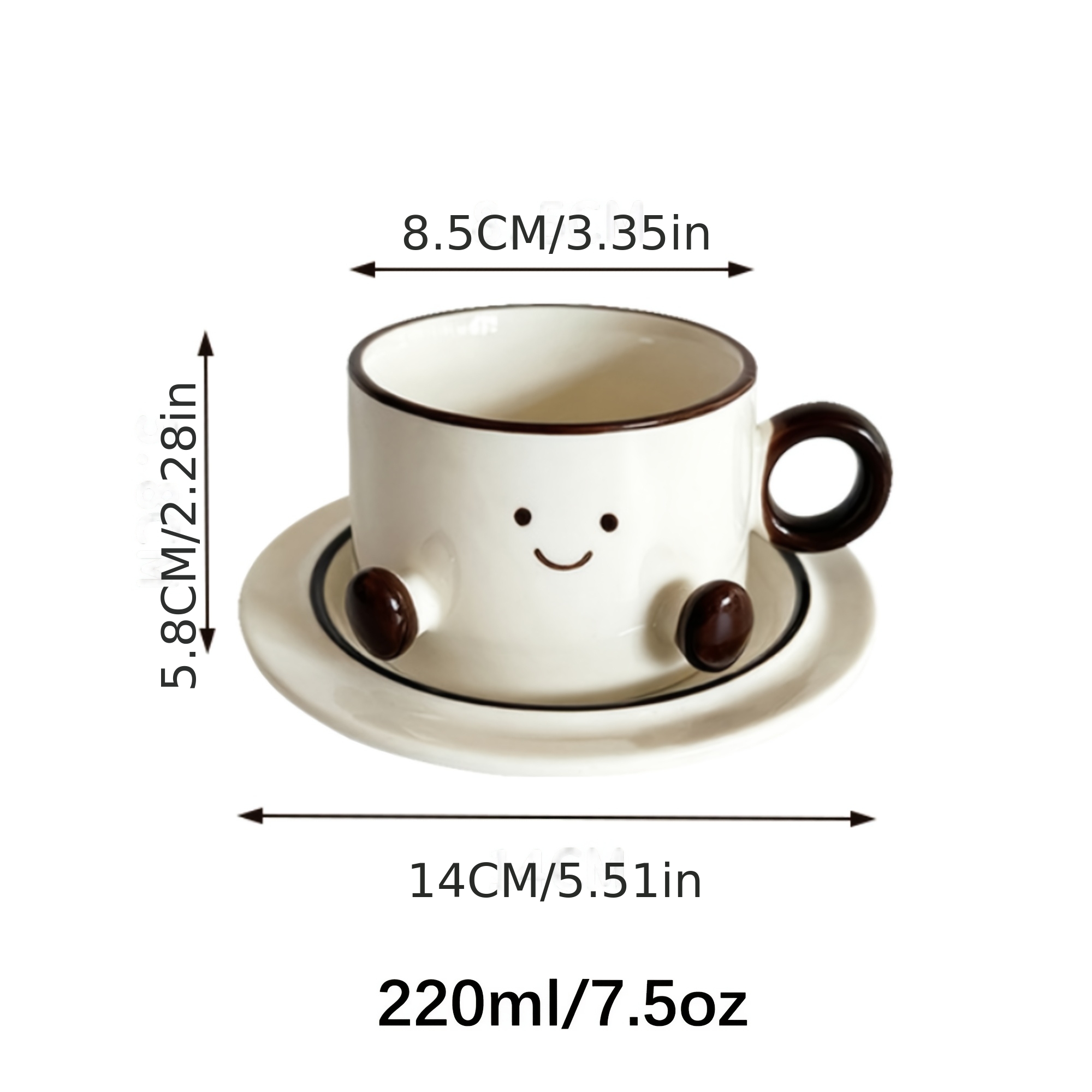 TEMU 1 Set 220ml/7.5oz Ceramic Coffee Mug With Saucer Set, Design Ceramic Mug With Saucer, Microwave & Dishwasher Safe, Ideal For Espresso, Latte &