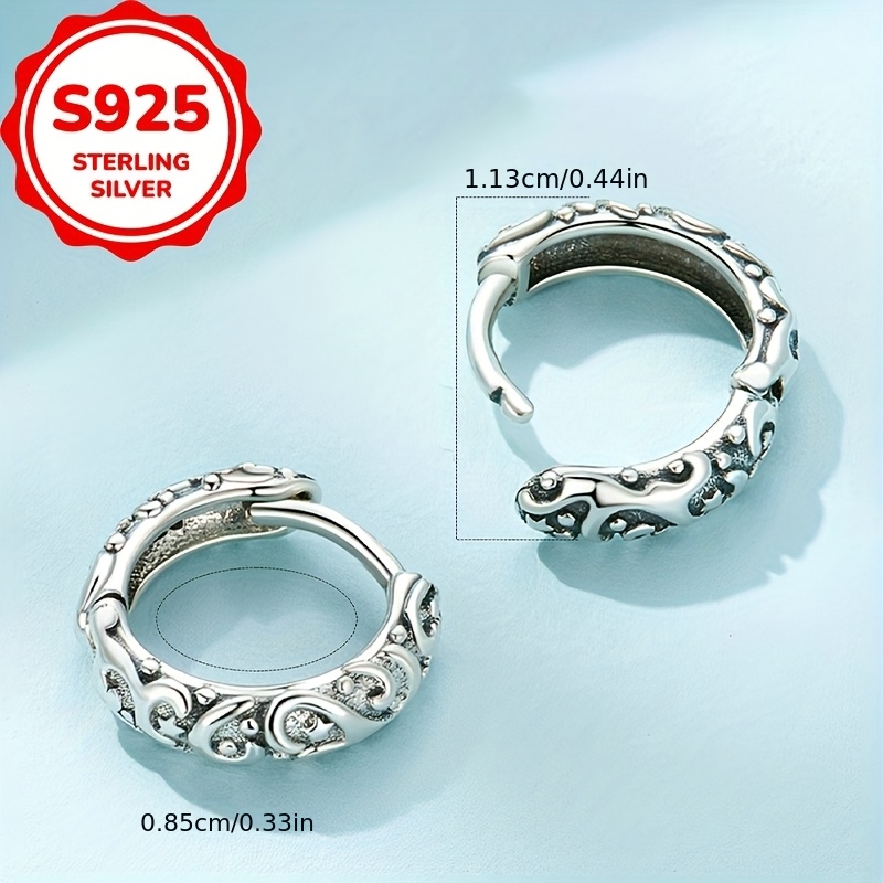 Women's S925 Sterling Silver Carved Textured Rings, Trendy Design