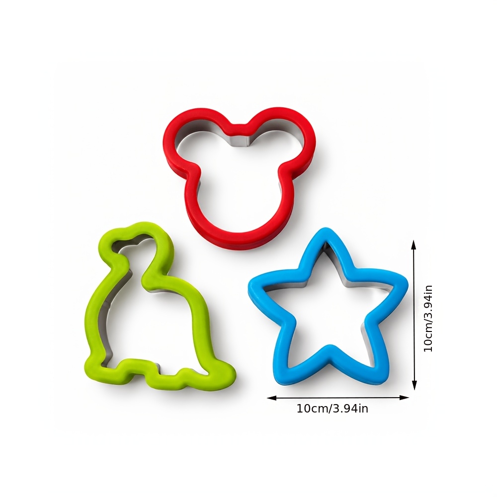 TEMU 3pcs Sandwich Cutter Set, Star Dinosaur Bear Head Shape Stainless Steel Food Cutters With Colorful Edges, Bread Cookie Fruit Fondant Cutting