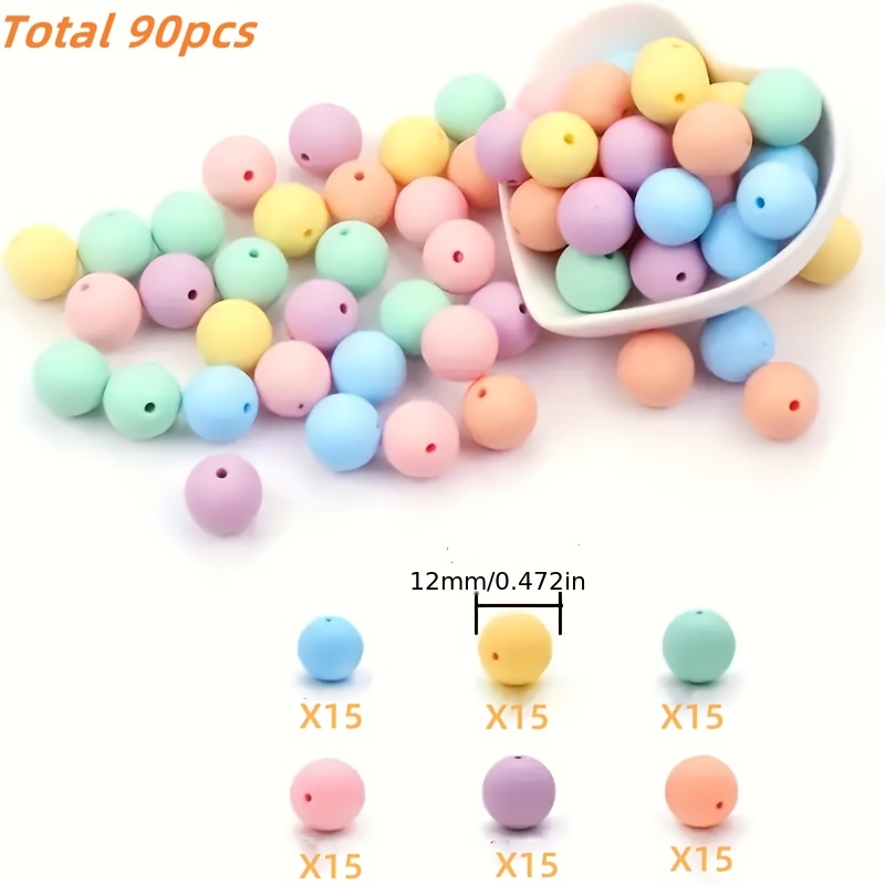 Image of 90 Candy-colored Silicone Beads In Sizes: 9/12/15mm, For , Necklaces, Beaded Pens, And Decorative Bead Crafts