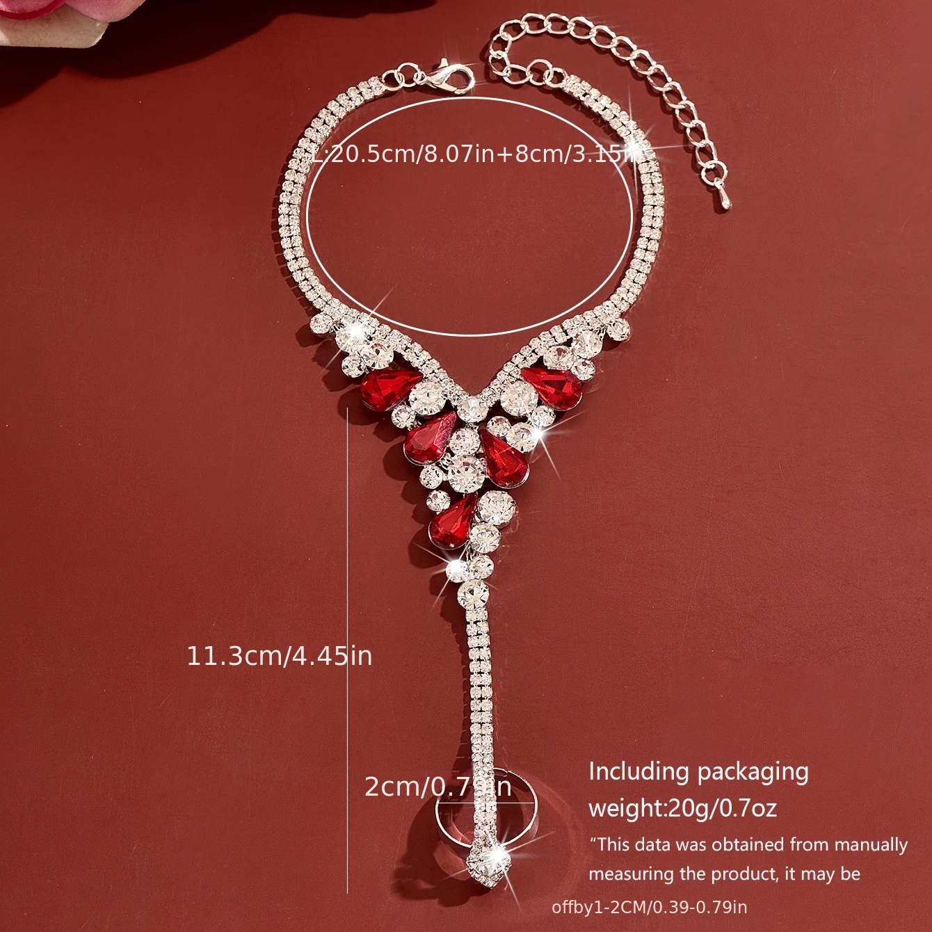 1 pç Pulseira de Corrente para as Costas da Mão Feminina, com Anel e Cristais Verdes em Forma de Lágrima, Cobre com Incrustações de Cristais, Ideal para Casamentos, Jantares de Gala e Bailes 6