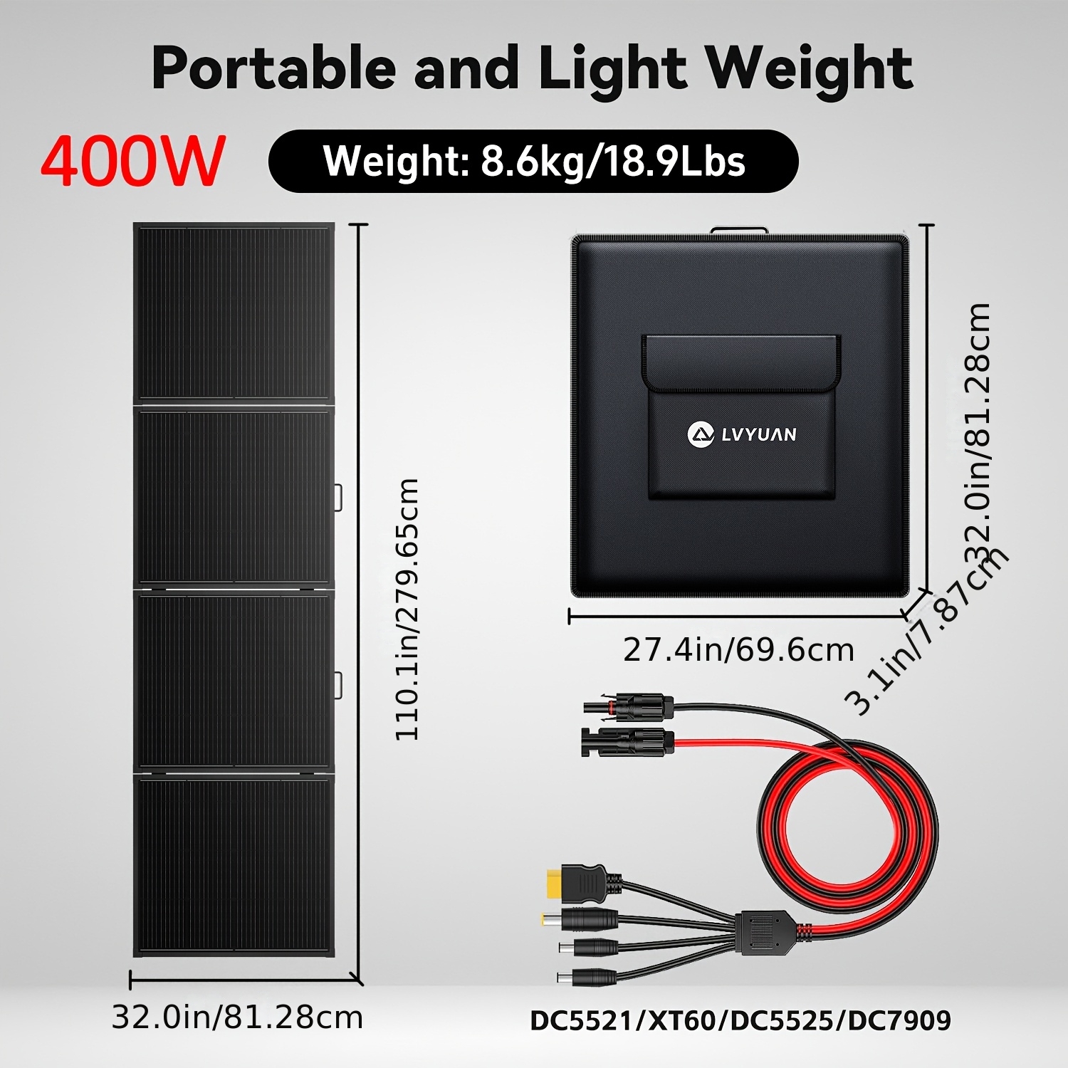 Image of Lvyuan 400w/200w Portable Solar Panel For Power Station, Foldable Solar Panel Charger, With For Off-grid Outdoor Camping, Rv And Suv Emergency Power Supply