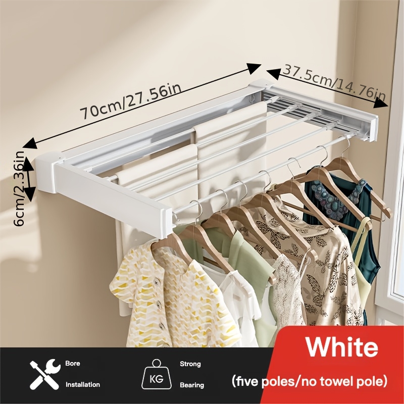 TEMU Wall-mounted Folding Clothes Drying Rack With Drilling Installation, Universal Telescopic Clothesline For Balcony, Indoor/outdoor Use, Space-
