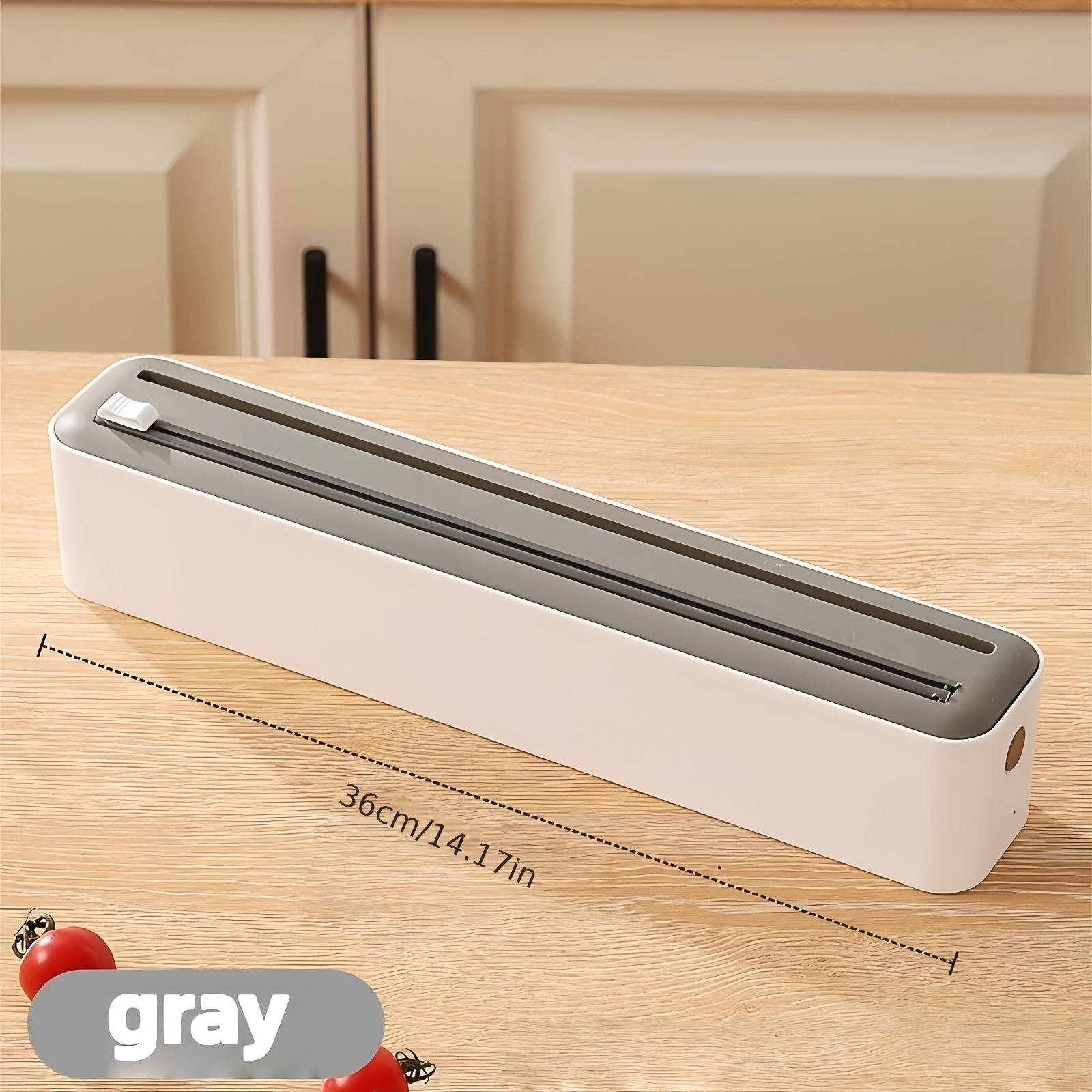 TEMU Extra-large Double-sliding Blade Plastic Wrap Cutter With Magnetic Suction - Household Kitchen Adjustable Storage Box For Parchment Paper And