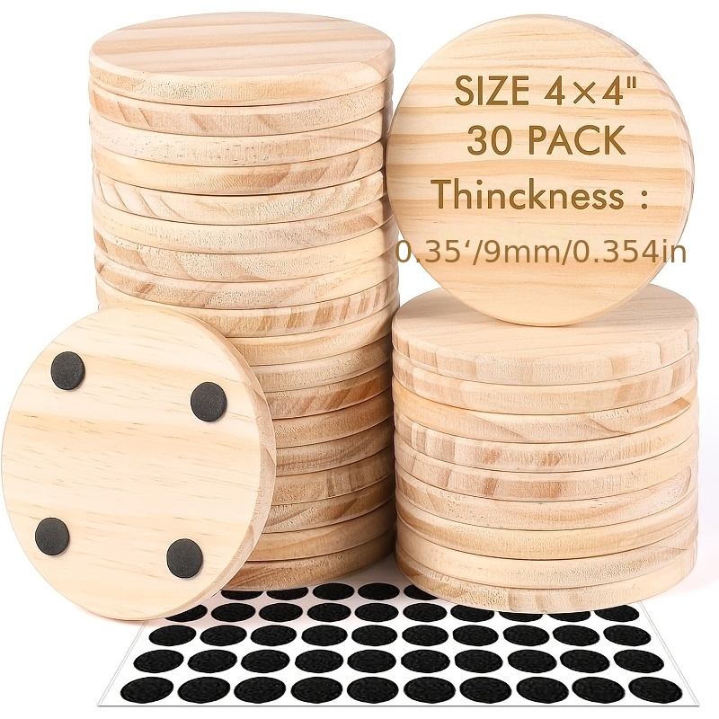 TEMU 30 Unfinished Wooden Coasters, 4-inch (. 10.2cm) Round Blank Wood Coasters For Handmade Anti-slip Dots, For Diy Colored Painting Wood Carving