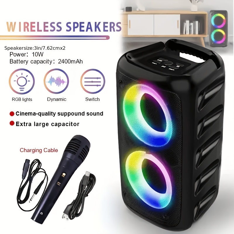 TEMU Wireless Speaker With 1 Wired Microphone, Portable Adult Karaoke Machine With Led Lights, Supports Tf Card/usb, Aux Input, Tws Suitable For