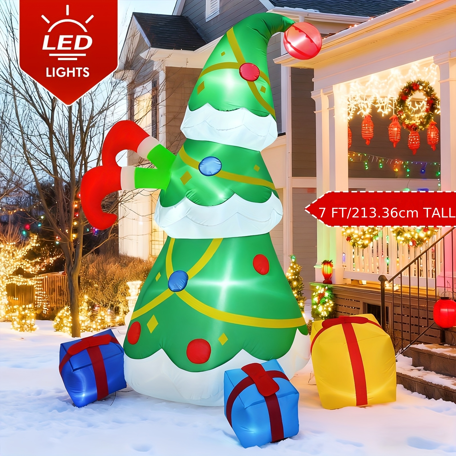TEMU 7ft Funny Christmas Outdoor Inflatable Model Decorations, Monster Crashed Christmas Tree, Blow Up Yard Decorations With Built-in Led Light, Easy