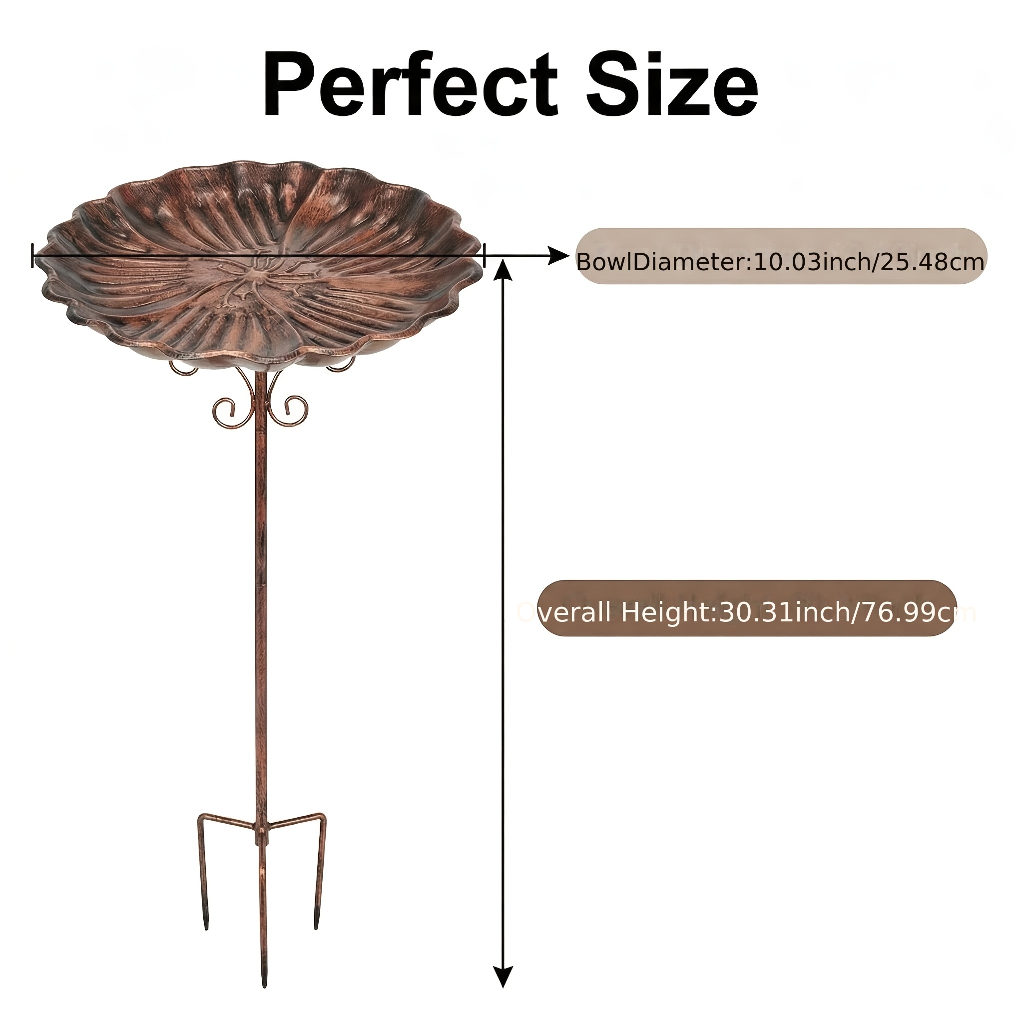Retro Metal Bird Bath For Outside, Rust-resistant Garden Birdbath With Ground Stakes & Bracket, Easy-install Outdoor Yard Decor