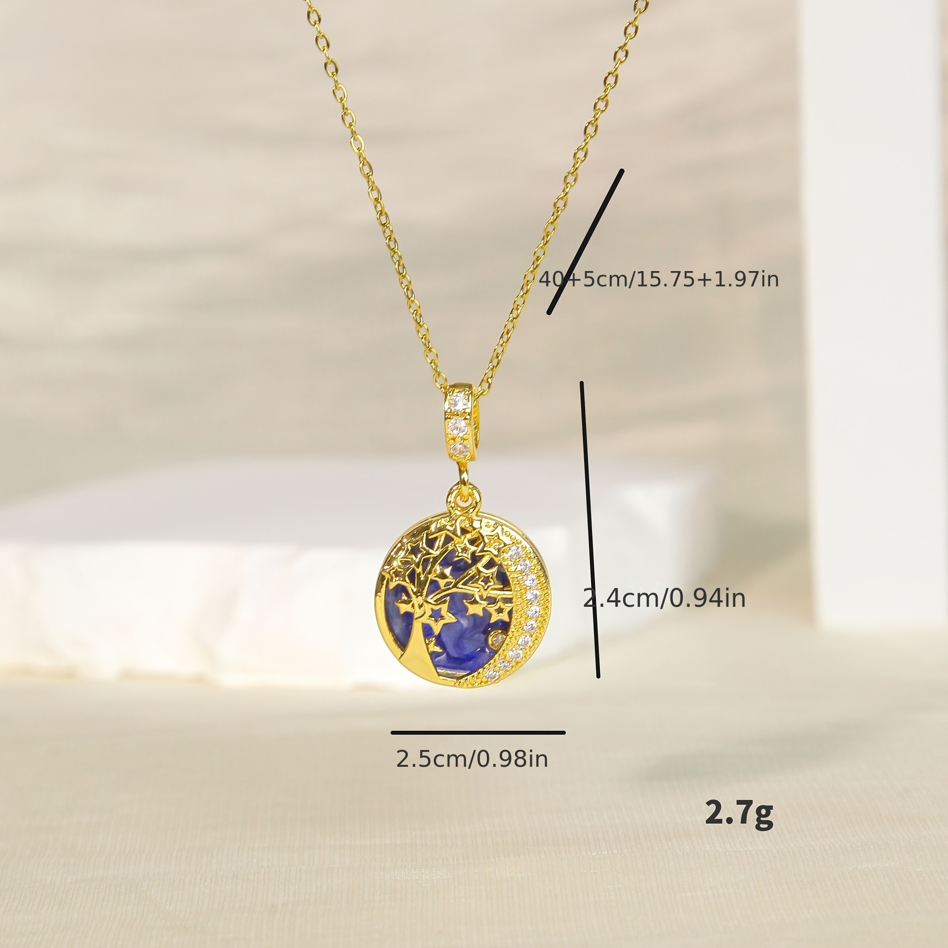 TEMU Golden Necklace With Star- Of Life On , Synthetic Zirconia-inlaid Hollow-design Pendant, Fashionable Light Luxury Collarbone Chain