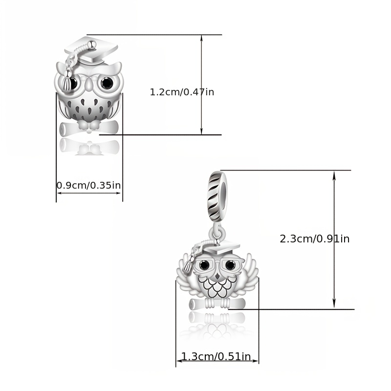 925 Sterling Silver Owl Graduation Scroll Bead Pendant