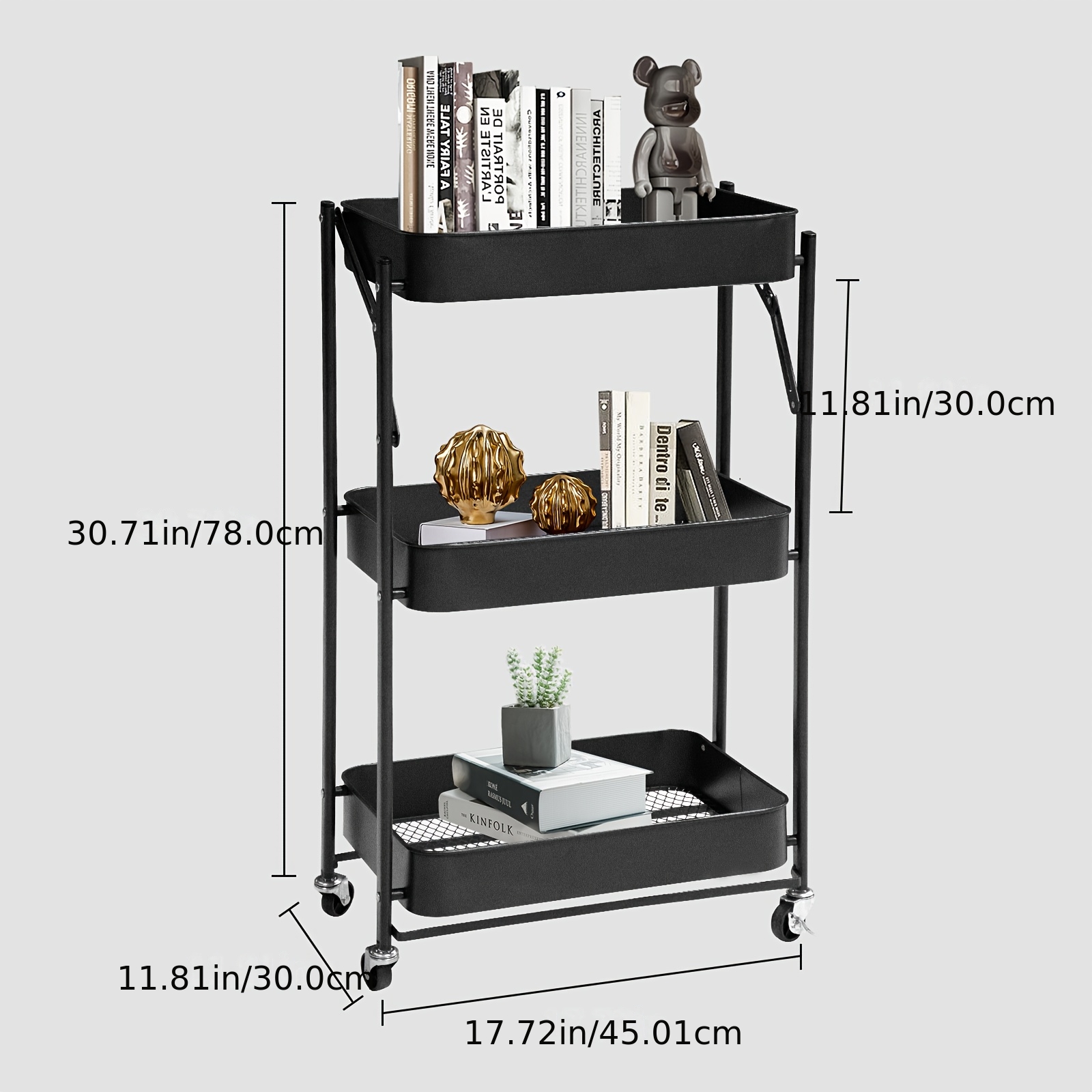 E-shop Küchenwagen Service Wagen Badezimmer Regal Organizer Rollwagen Küchenregal Faltbarer Universalwagen Badezimmer und Büro, 3. Stock (Schwarz)