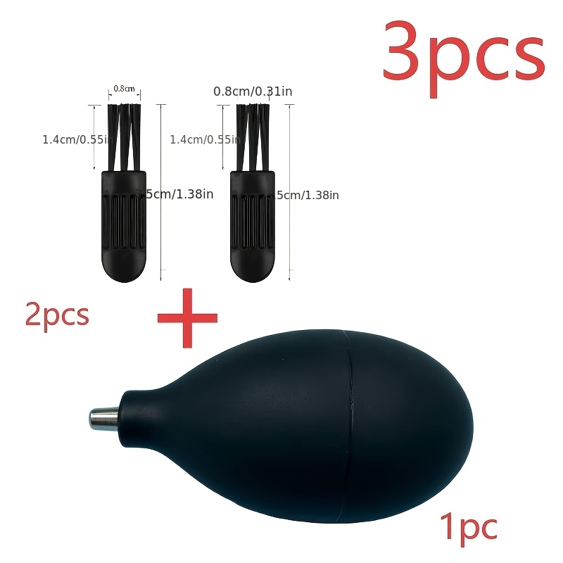 TEMU 3pcs Set (1pc Air Blower And 2pcs Mini Cleaning Brushes) Portable Rubber Air Blower With Squeezing Nozzle - Dust Cleaner For Camera Lenses,